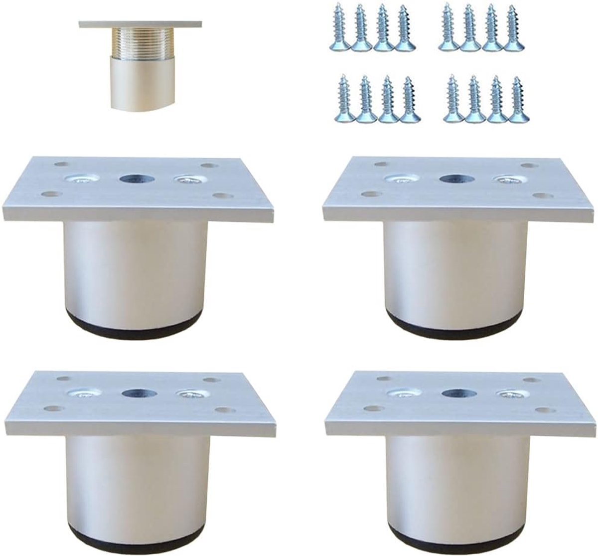 Poten, kastpoten, metaal, verstelbaar, voor bankpoten, koffietafelpoten, tafelpoten, kastpoten, aluminium, 4 cm, aluminiumkleuren