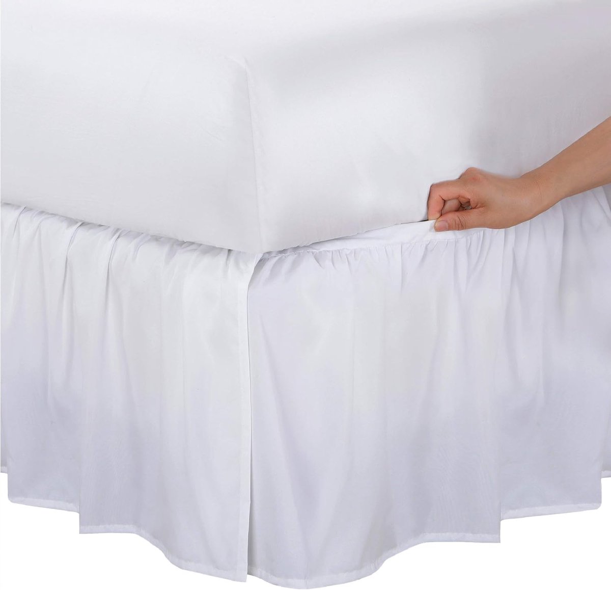 Maker's Never Lift Your Matras Microfiber Wrap-Around Bedrok, Verzamelde Ruches Stijl, Klassieke 35,5 cm Droplengte, Queen, Wit
