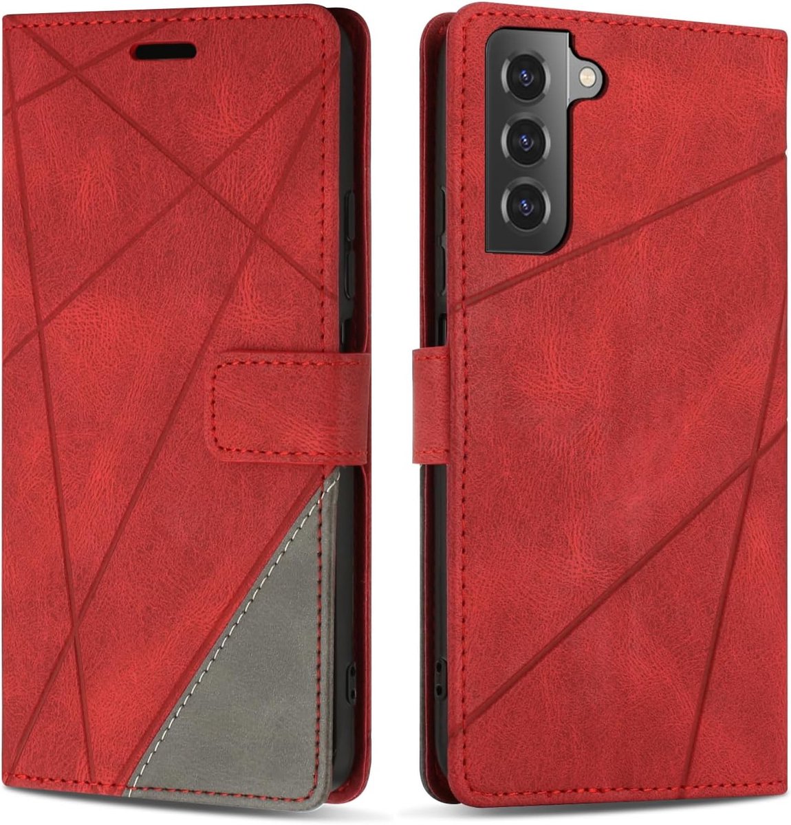 Hoesje voor Galaxy S22 Plus, Premium Lederen Portemonnee Beschermhoes Telefoonhoesjes met Kaartenvakken Beschermhoesje voor Galaxy S22 Plus, Rood
