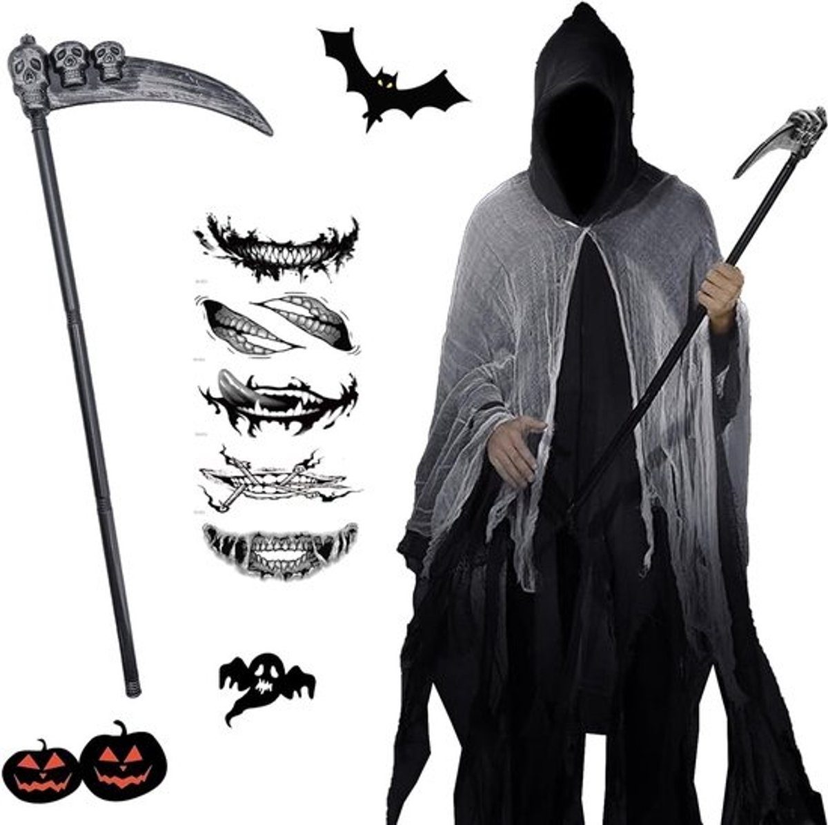 Griezelig Grim Reaper-kostuum voor mannen - Halloweenfeesten en verkleedpartijen
