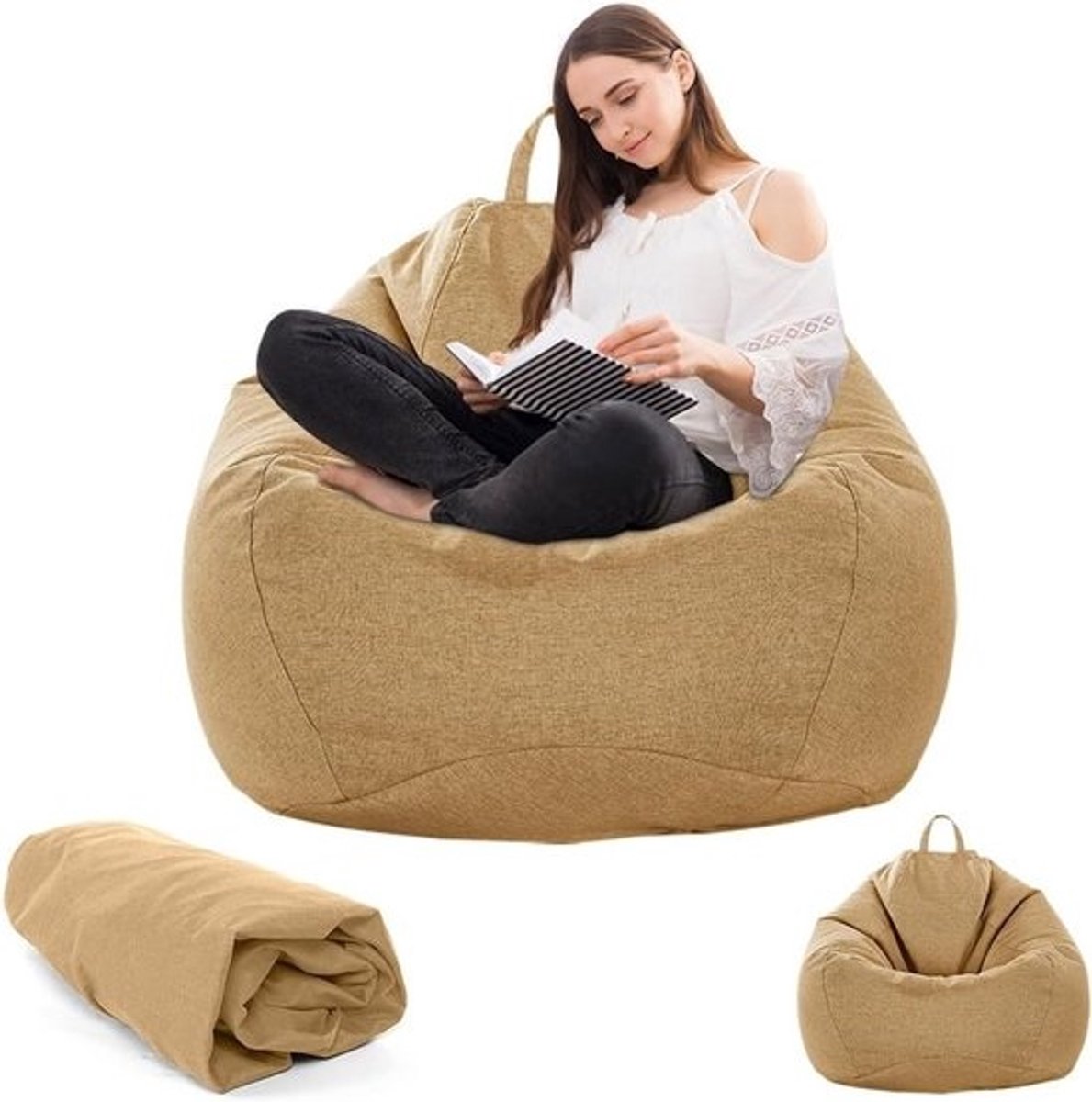 Zitzak voor kinderen en volwassenen, 100 x 120 cm, grote gaming-zitkussen, geschikt voor binnen en buiten, comfortabele relaxstoel