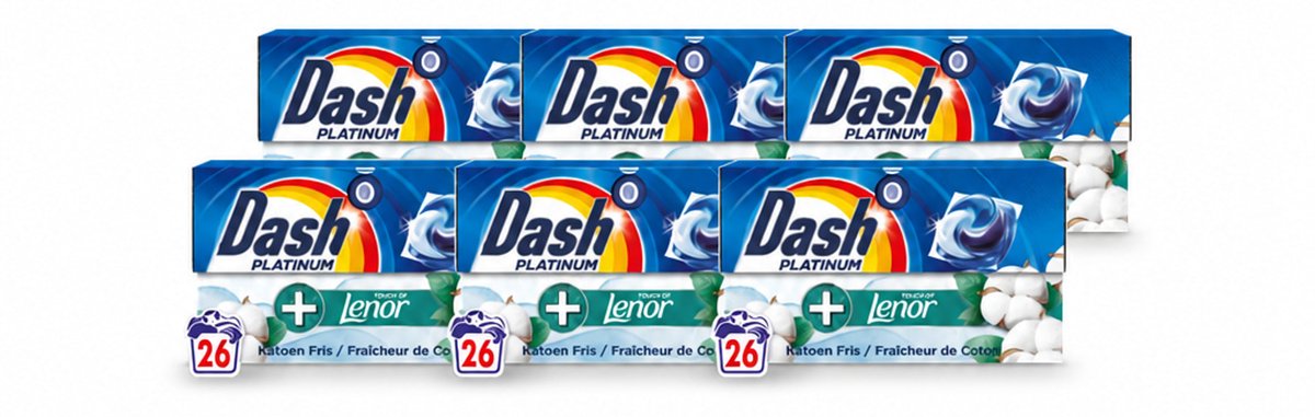 6 x Dash – Wasmiddelcapsules – 4in1 Pods Katoen Fris – 26 capsules - Voordeelverpakking - 6 stuks