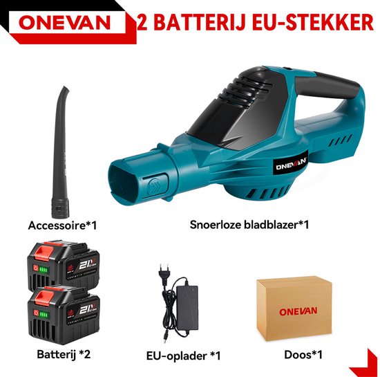 ONEVAN Accu Bladblazer - 220 km/u - Elektrische Bladblazer - met 2×6,0Ah Accu - Brushless - voor tuin, bladeren, stof en sneeuw — afbeelding 2