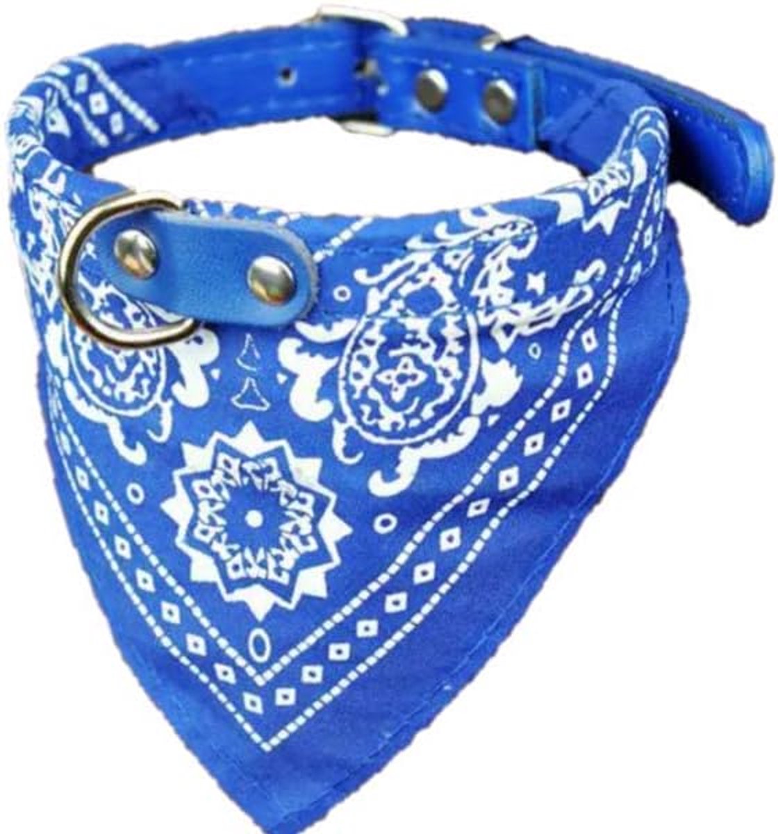 Halsband van PU-leer met blauwe bandana voor honden of katten, XS S M L XL