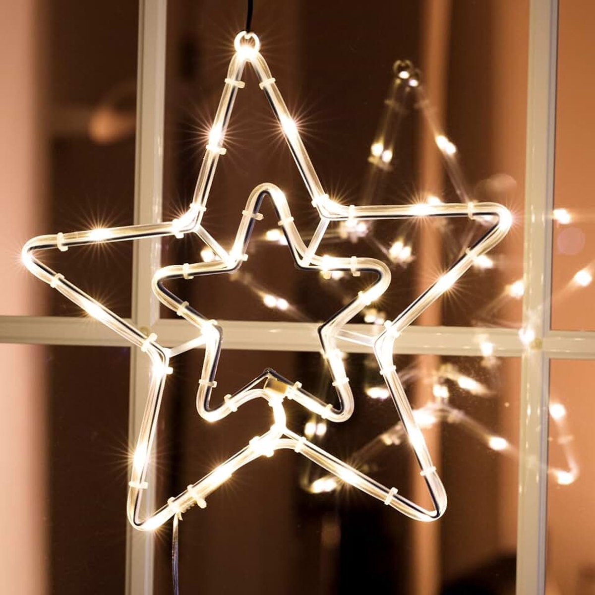 Led-lichtslang ster 30 LED met timer - binnen en buiten / warm wit - raamdecoratie venster silhouet verlicht raamafbeelding