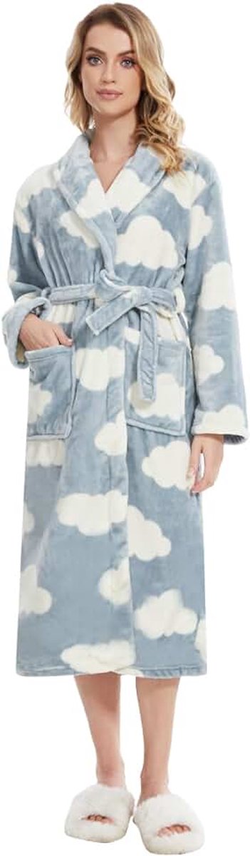 Dames fleece ochtendjas pluizig lange badjas behaaglijk zachte badjas met zakken