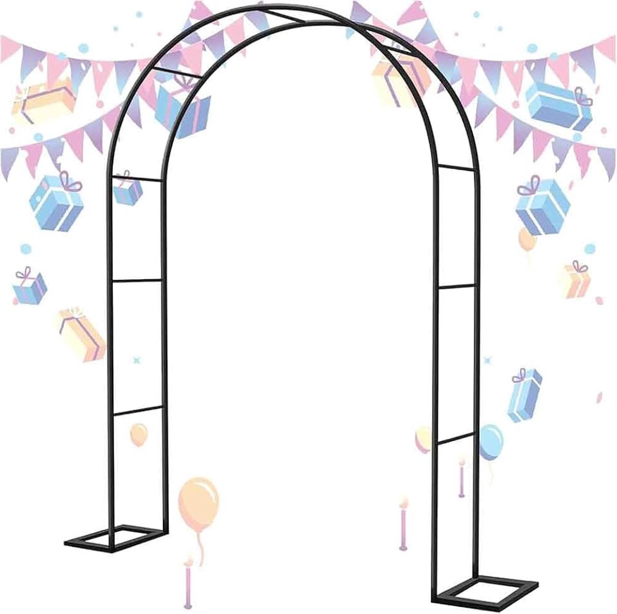Rozenboog tuinboog, rozenboog metaal, bruiloftsboog, rozenboog verzinkt, 140 cm, 240 cm, 300 cm, 350 cm, stabiele metalen boog voor verschillende klimplanten, zwart, B 3 m x H 2,2 m