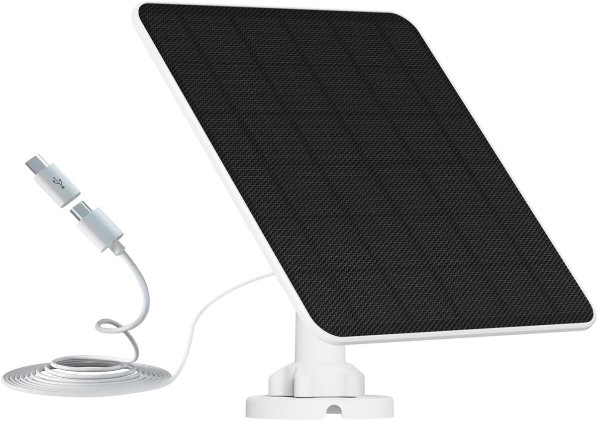 Zonnepaneel voor bewakingscamera voor buiten, accu, 6 W USB zonnepaneel, compatibel met DC 5 V oplaadbare batterij, bewakingscamera, camera-zonnepaneel met instelbare veiligheidswandhouder