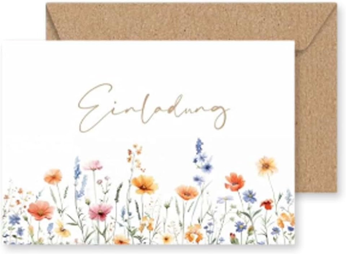 Uitnodigingskaarten met enveloppen, A6, bloemenmotieven, opklapbare kaarten voor bruiloften, verjaardagsfeesten, jubilea, familiefeesten, 10 stuks
