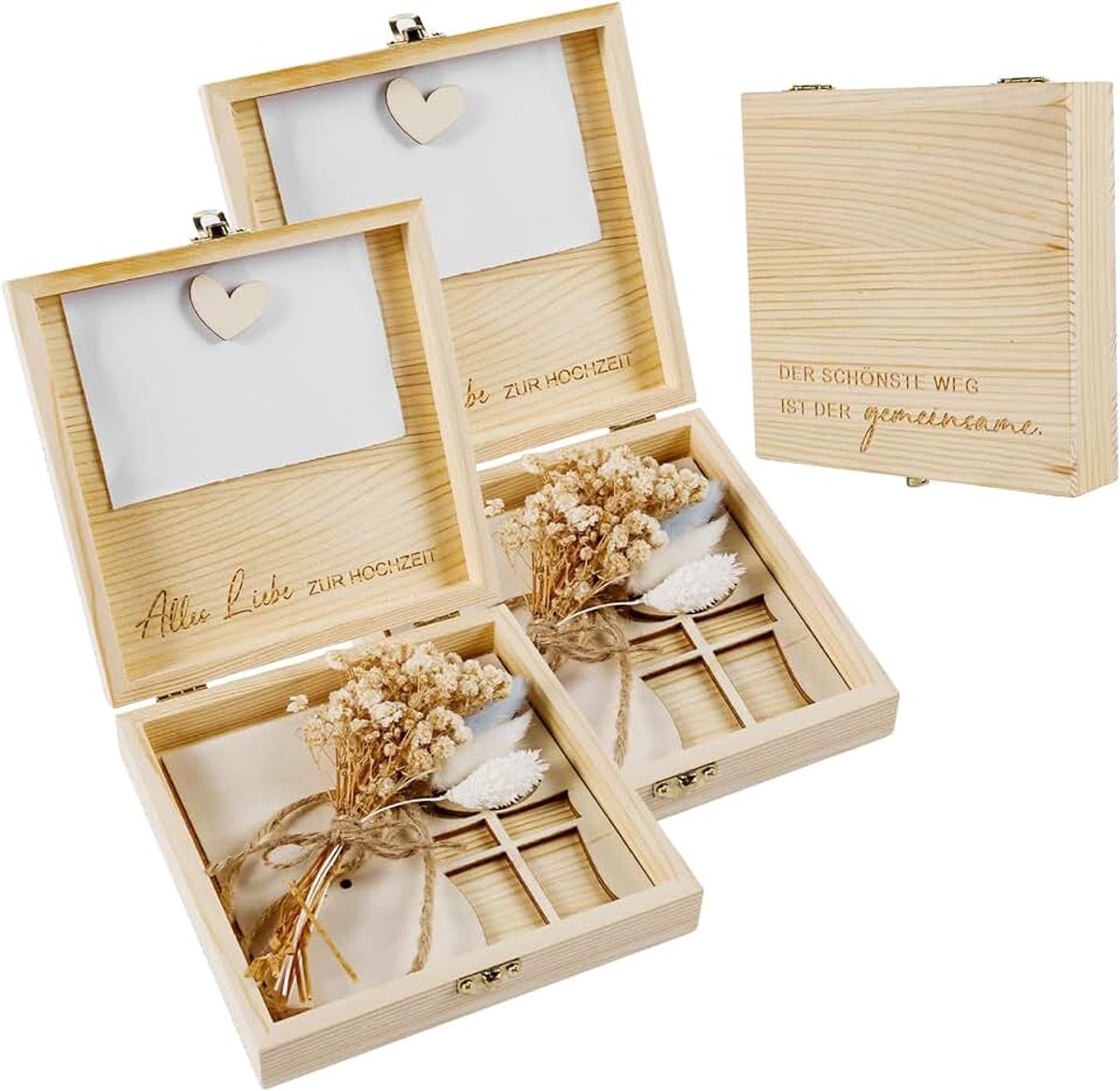 Geldgeschenk bruiloft, huwelijkscadeaus voor bruidspaar, huwelijkscadeau met gedroogde bloemen, huwelijkscadeau geld, bruiloftskaart, geldcadeau, 14 x 14 x 3,5 cm