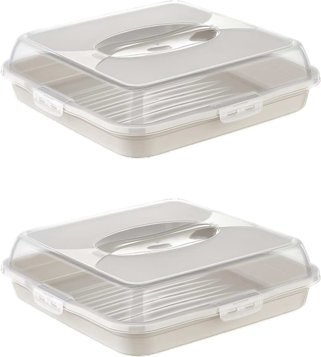 Set van 2 – transportset voor taarten en gebak – rechthoekige taartdoos, taartdoos, taarttransportbox, draagbare taartdoos, taartrek (aarde)