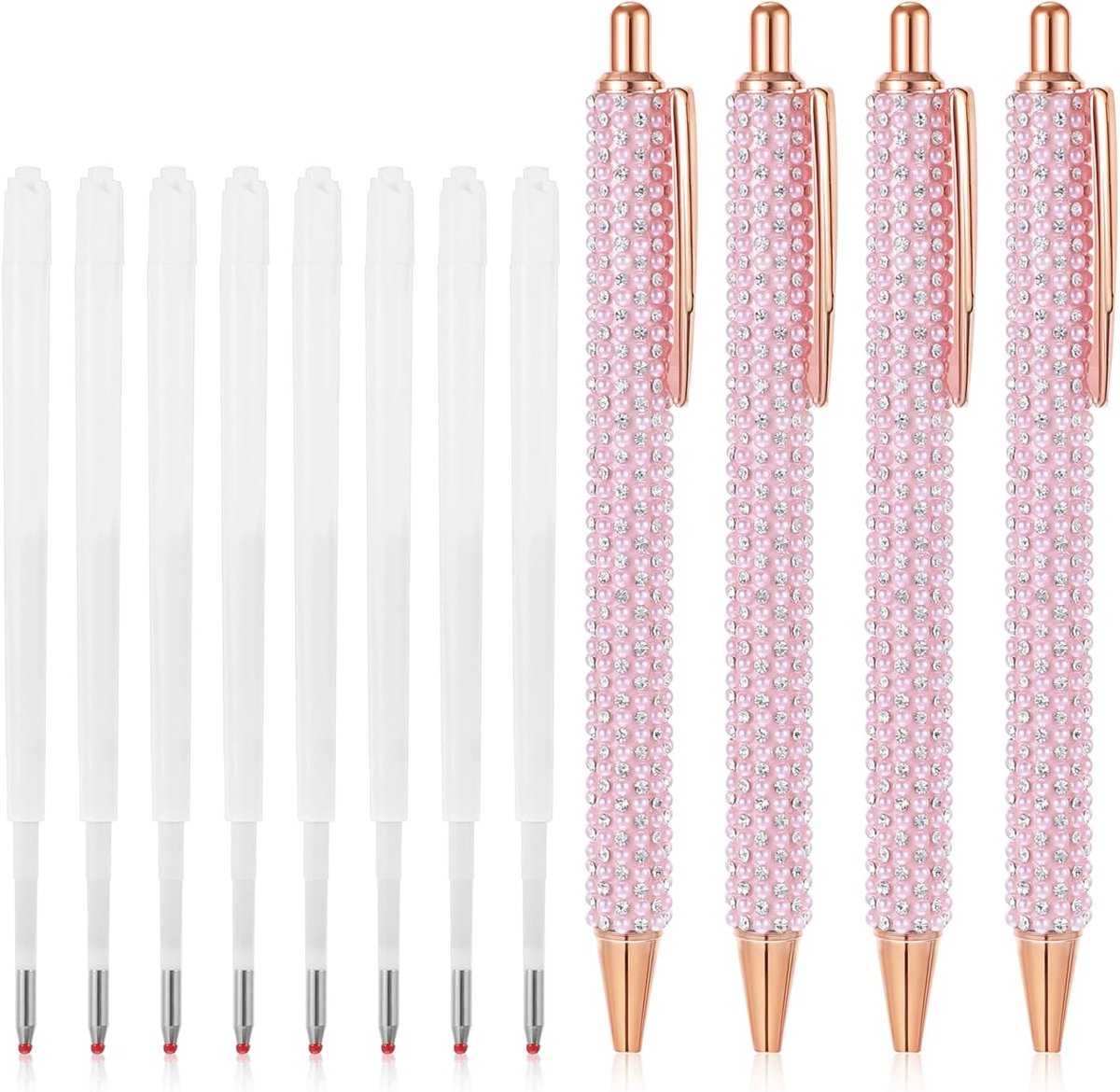 4 Stuks Strass Pen Set Roze Pennen Zwarte Inkt Sprankelende Kristallen Pennen Metalen Balpen Voor Meisjes Vrouwen Kantoor Schoolbenodigdheden Journaling