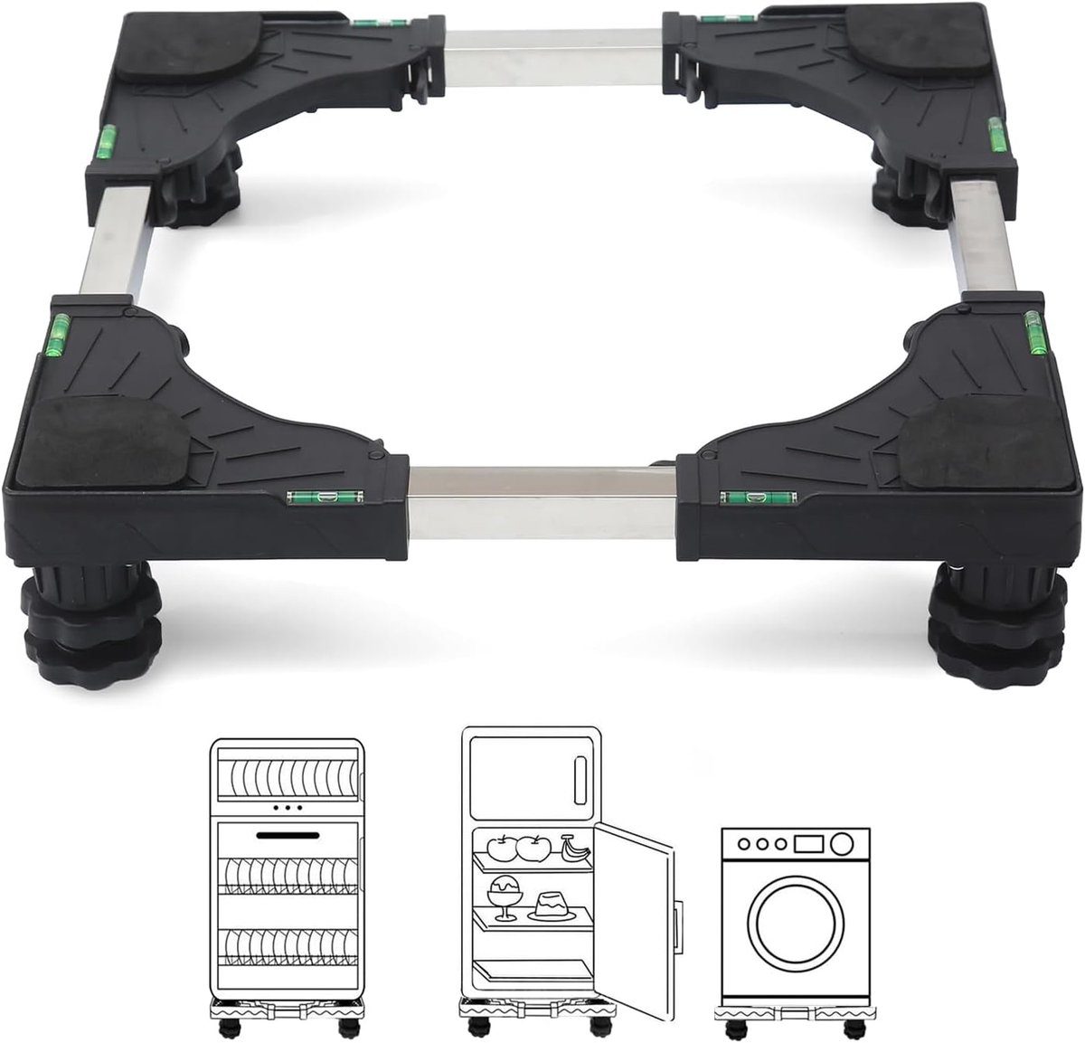 Wasmachine voet met 4 sterke stalen poten plinthoogte 10-13cm, mini koelkast voet voor wasmachine droger vaatwasser, zwart (verstelbaar 40-65cm)