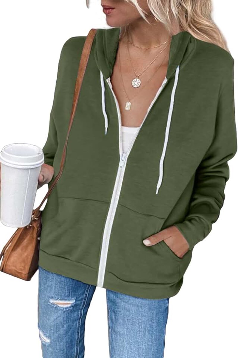 Sweatshirtjack pullover bovenstuk capuchon effen full zip casual hoodie sweatshirt