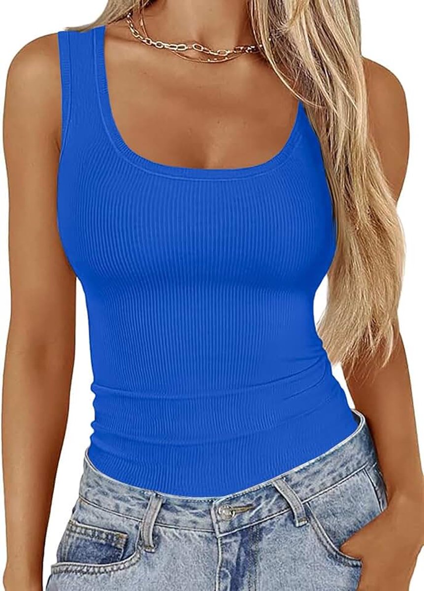 Basicspace Dames ronde hals basic tanktop eenvoudige effen kleur top lente zomer klassieke tanktop
