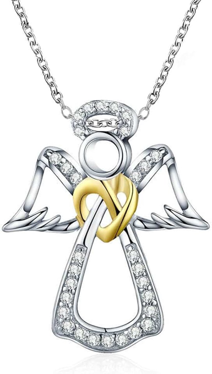 Beschermengel ketting 925 zilver | doopketting meisjes | beschermengel hanger halsketting voor vrouwen kinderen | ketting engel hart sieraden geschenken, Währung, Sterling zilver