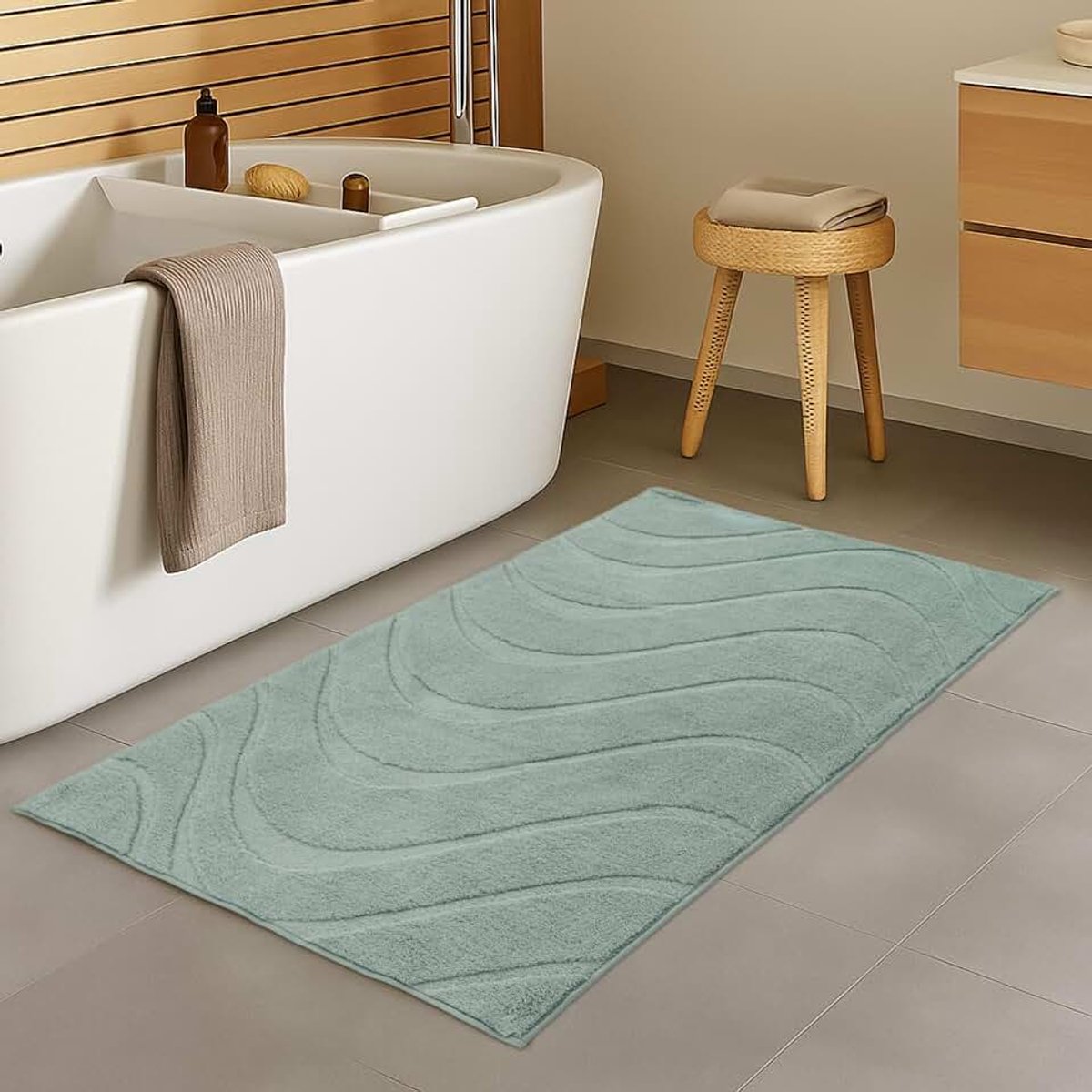 Carpet city Badmat, jade-groen, 50 x 90 cm, badmat, antislip en wasbaar, effen, golfpatroon in 3D-look, zacht en soft-touch gevoel, douchemat, badkamer