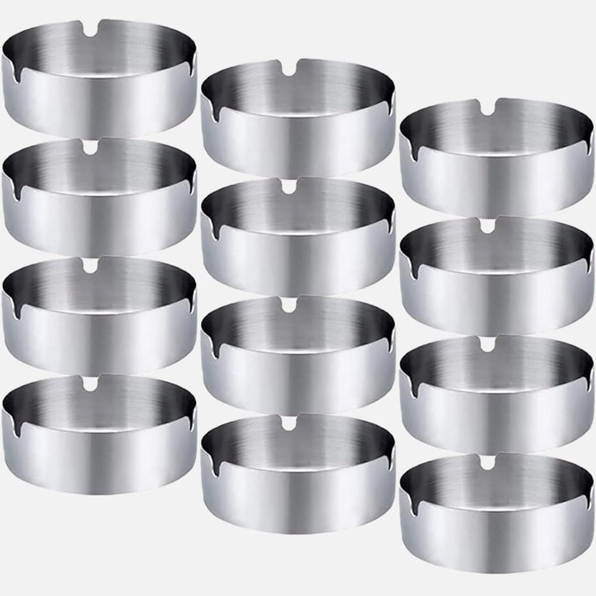 Asbakken, 12 stuks, 8 cm, rond, roestvrij staal, sigarettenaset voor binnen en buiten, zilver, 12 stuks