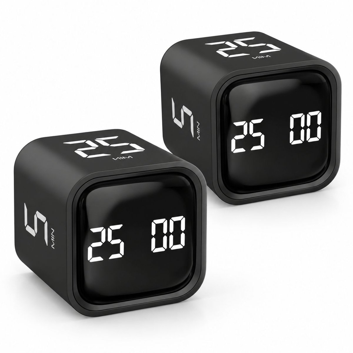 VHV - Pomodoro timer kubus - Kookwekker digitaal - 5, 25, 10 50 minuten voorinstelling - Desk Productivity Flip Timer - Keukentimer - Tijdmanagementtool, kinderen ADHD hulpmiddel werk leren sport koken - 2 stuks