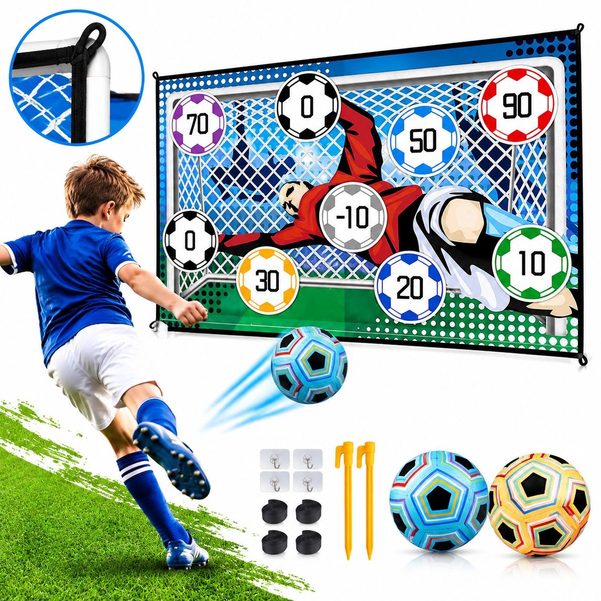 VHV - Voetbalspelset voor kinderen - Kinderspeelgoed 3 4 5 Jaar - Sportplezier voor tuin, binnen en buiten - Zacht flanellen voetbaldoelen - Voetbal met klittenbandballen
