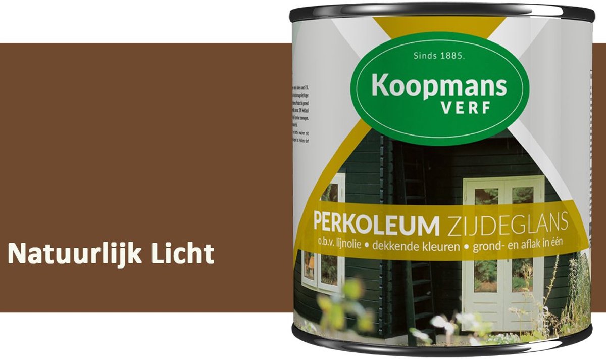 Koopmans Perkoleum Zijdeglans Dekkend – Houtverf Buiten – Dekkende Beits voor Schutting & Gevel – Elastisch & Weerbestendig – 2,5 l – Natuurlijk Licht
