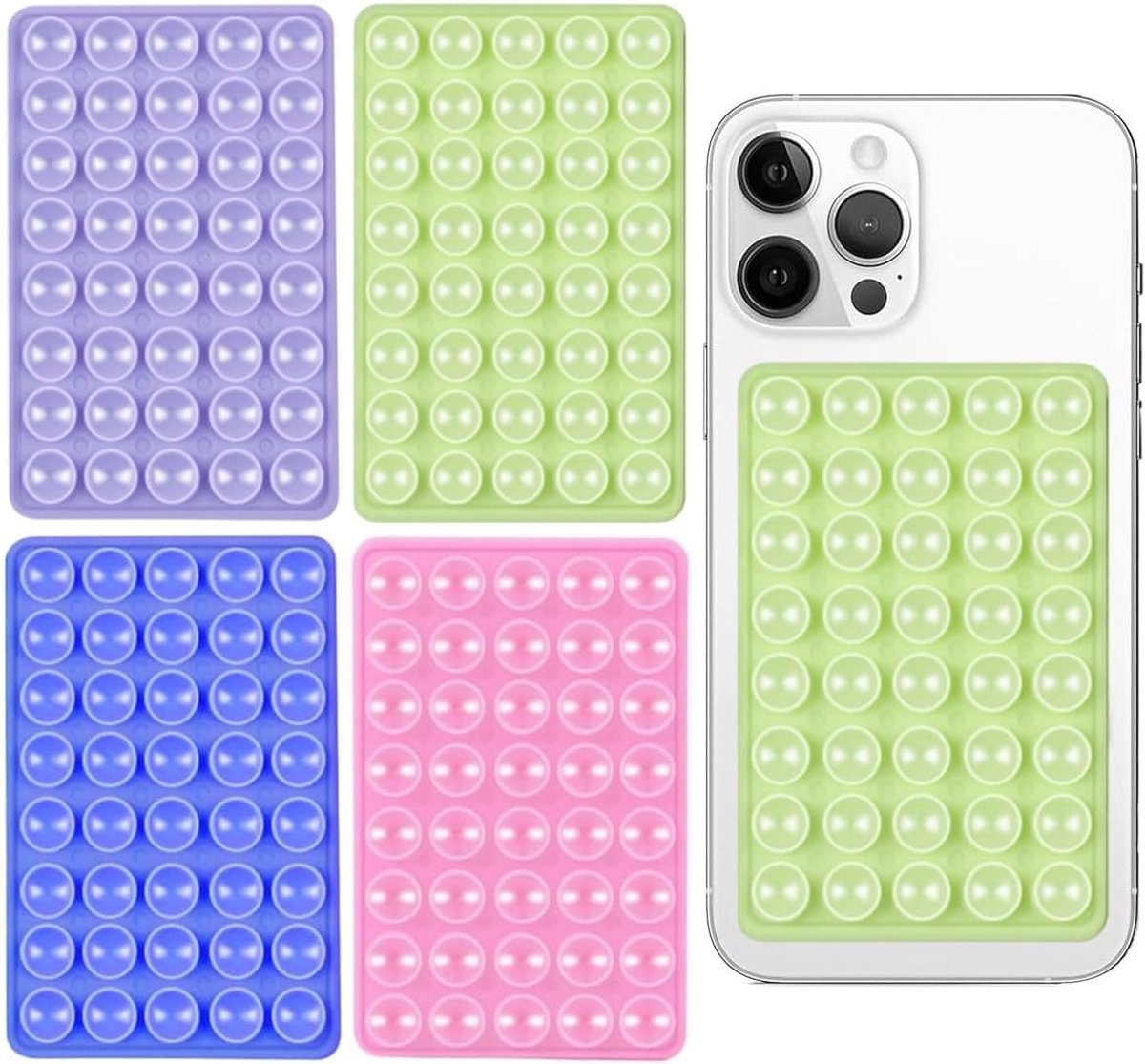 4 stuks siliconen houders met zuignap voor telefoons, antislip telefoonhouder voor selfies en -video's, groen/roze/paars/blauw