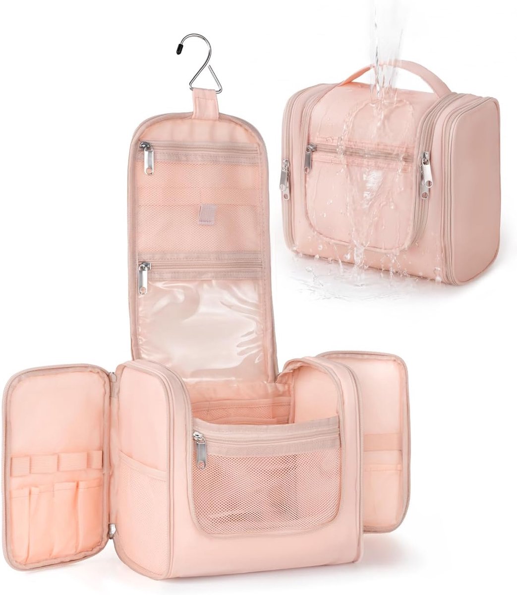 Toilettas voor dames, reisorganizer, hangende toiletartikelen voor vrouwen, make-up cosmetica, waterdichte waszak voor kamperen, benodigdheden, accessoires,, roze, L, Modern design