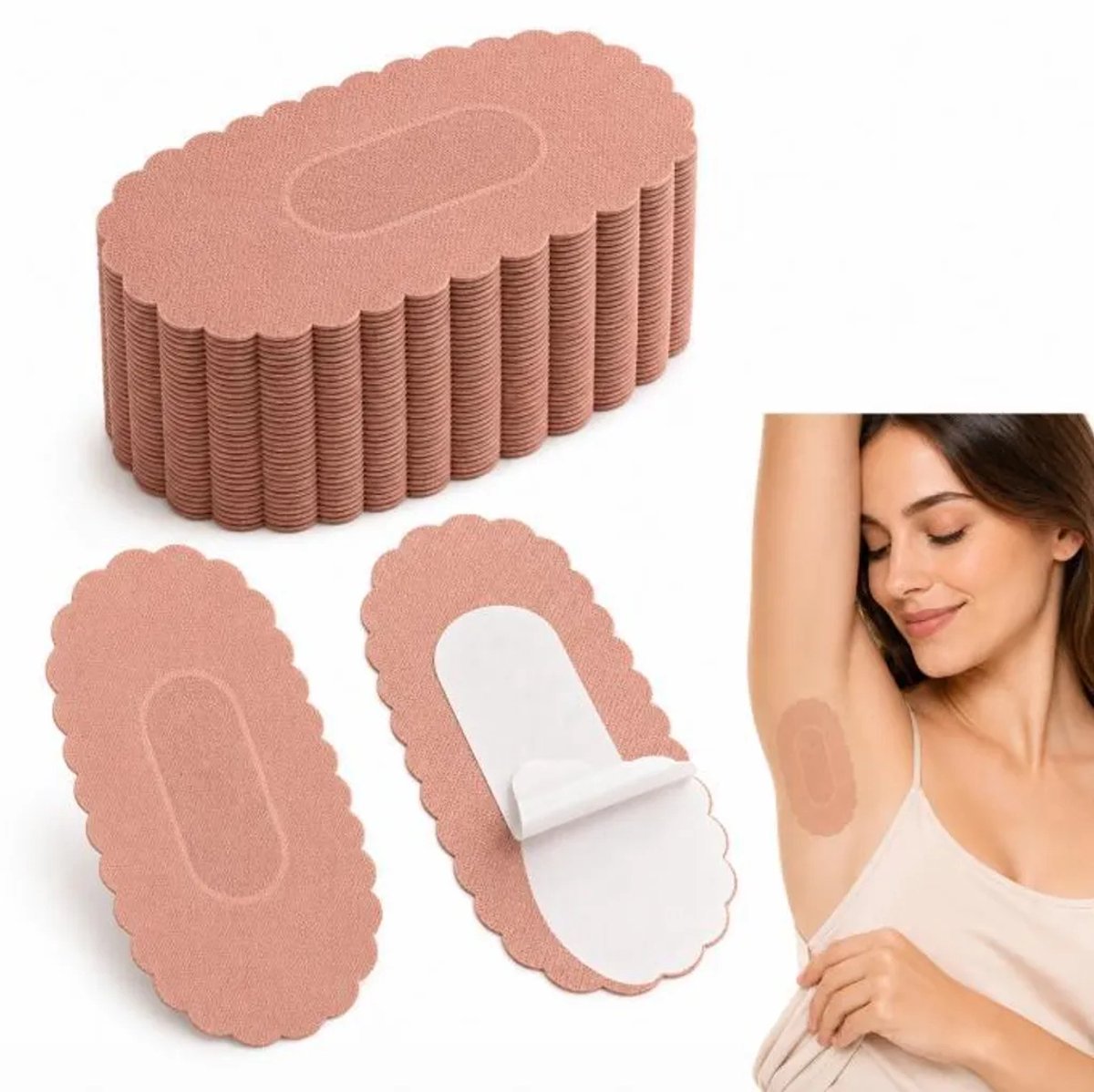40 zweetabsorberende okselpleisters, onzichtbaar katoen om zweetvlekken te Geschikt voorkomen, zelfklevend en antislip, unisex, beige.