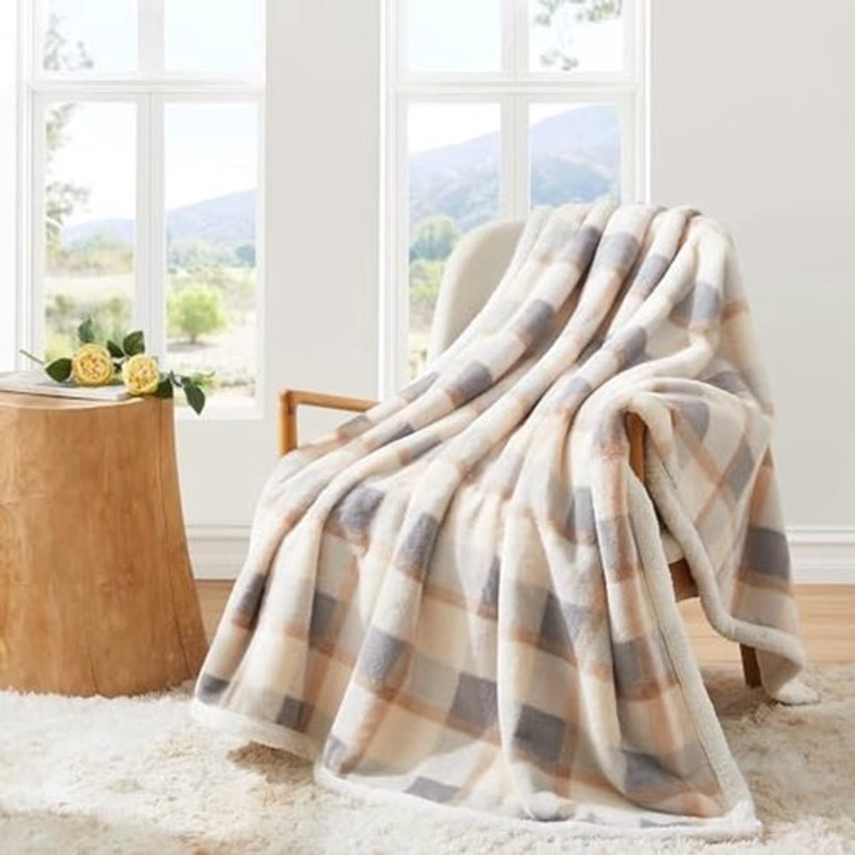 Zachte Sherpa Fleece nepbont Deken - Omkeerbare Luxe Fluffy Plaid voor Bank en Bed (Grijs, 152 x 203 cm)