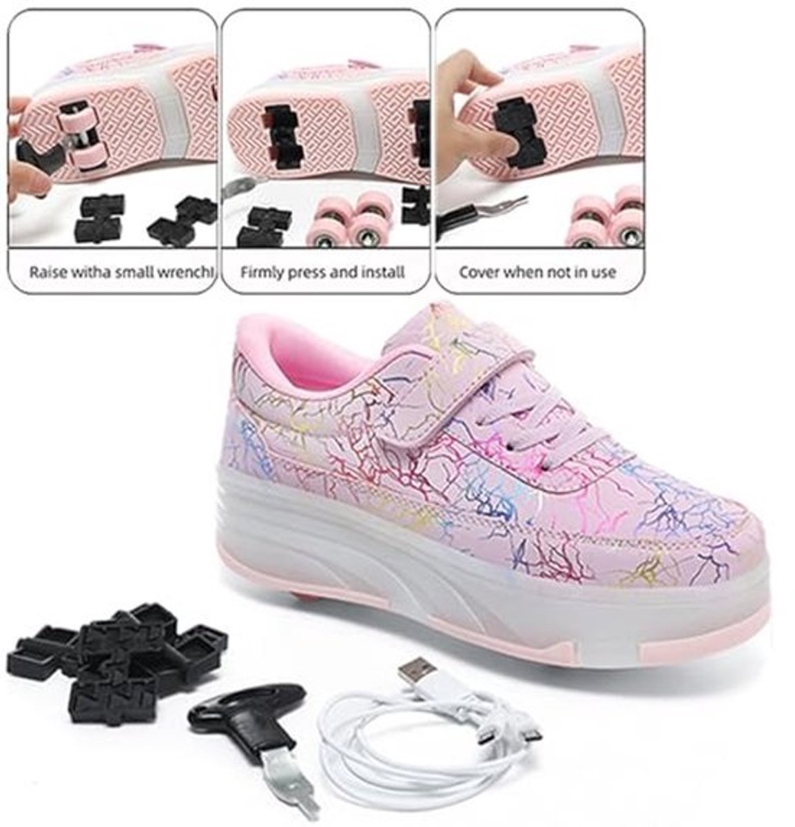 Kinderschoenen met Wielen | 2-in-1 Rolschaatsen en Skateboard Schoenen voor Buiten