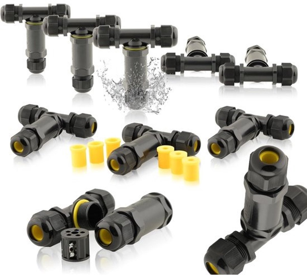 Waterdichte kabelconnectoren - 10 stuks, IP68, 24A, 450V AC, T-stuk voor tuin- en buitengebruik