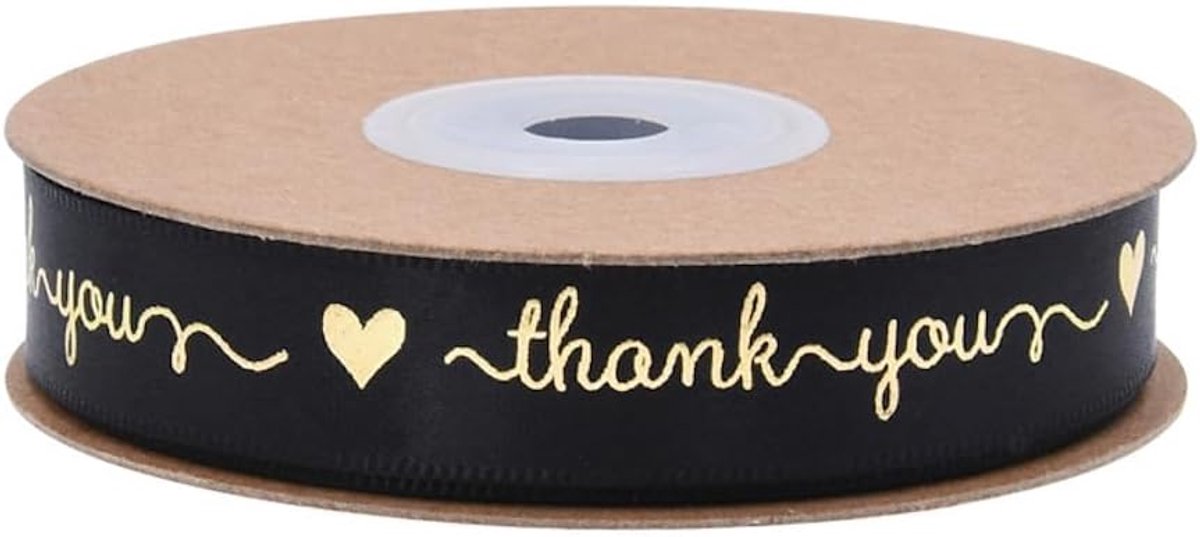15 mm x 20 yards zwart cadeaulint lint met de letters Thank You, satijnen linten stoffen lint decoratielint voor bruiloft decoratie feest Kerstmis doop verjaardag geschenkverpakking