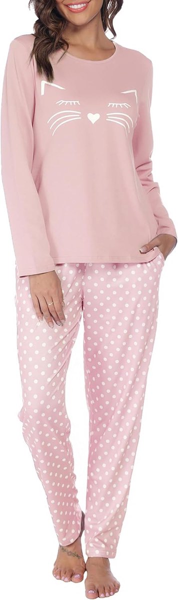 Pyjama Dames Lange Pyjama Katoenen Winter Pyjama Set Ronde Hals Top en Pyjamabroek Lange Mouwen Loungewear Nachtkleding Huispak Gezellig Vrijetijdspak