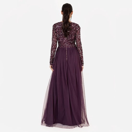 Deluxe Damesjurk voor bruiloften, V-hals, hoge taille, maxi-jurk, lange avondjurk, bruidsmeisjesjurk, Bessen, 34 — afbeelding 4