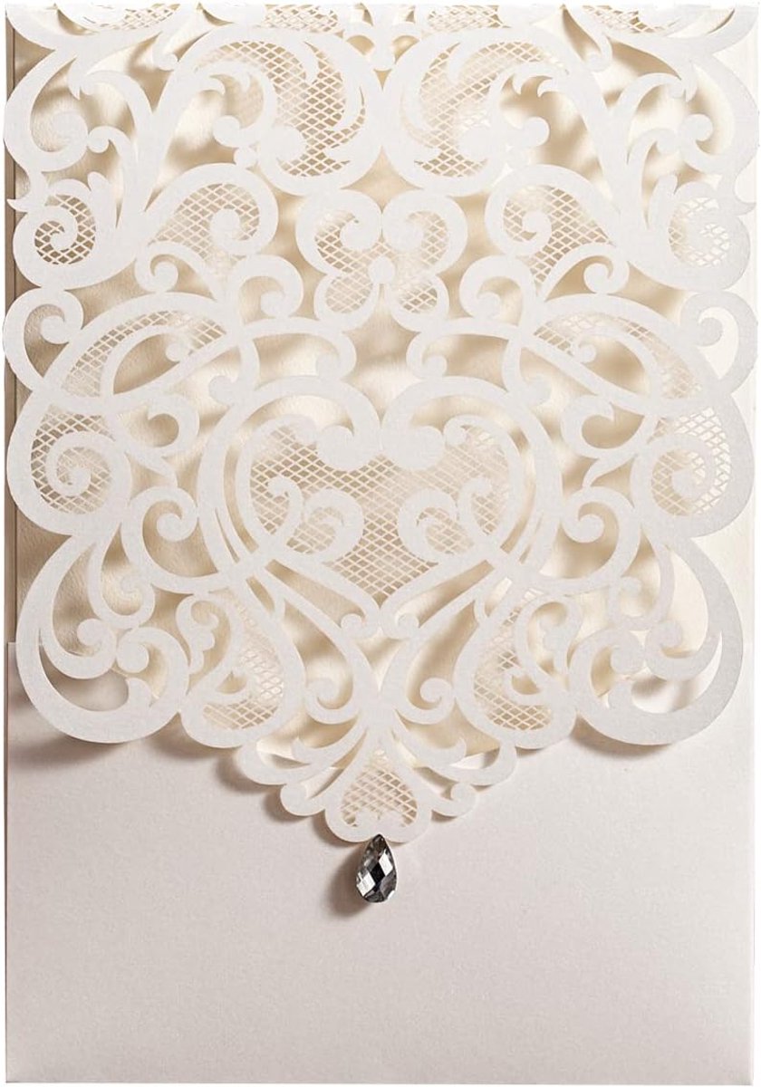 Uitnodigingen Kaarten Laser Cut Hollow Rose Strass Pocket met Envelop voor Bruiloft Bruids Douche Uitnodiging