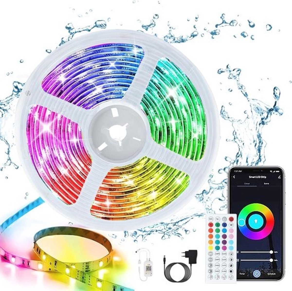 Waterdichte RGB LED Strip 5M – Zelfklevende Lichtslinger met Afstandsbediening en APP, 16 Miljoen Kleuren voor Buiten en Binnen