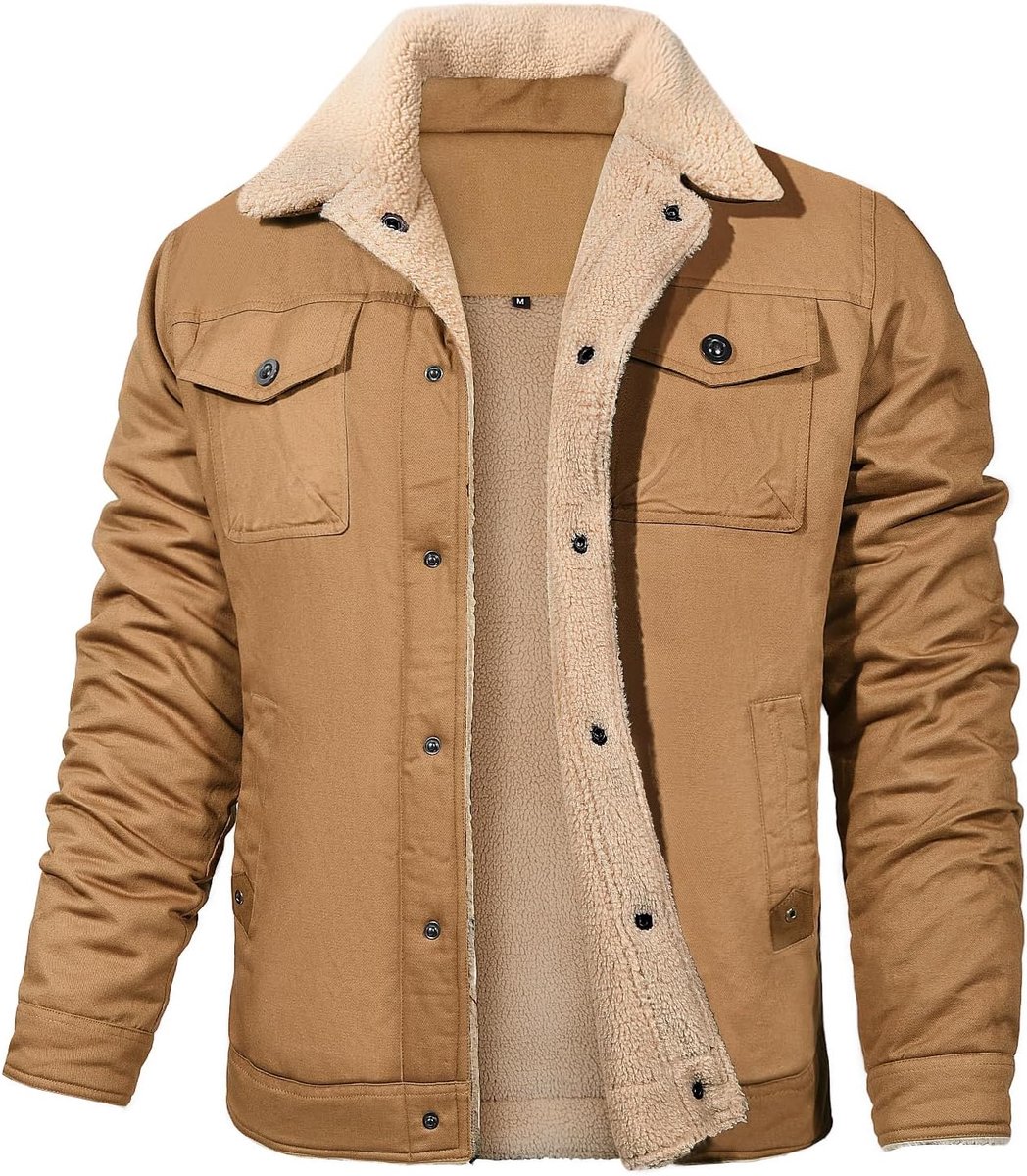 Winterjas voor heren, fleece gevoerde reverskraag, cargojas, thermische militaire gevechtsjas, dikke truckerjas, windjack met 5 zakken