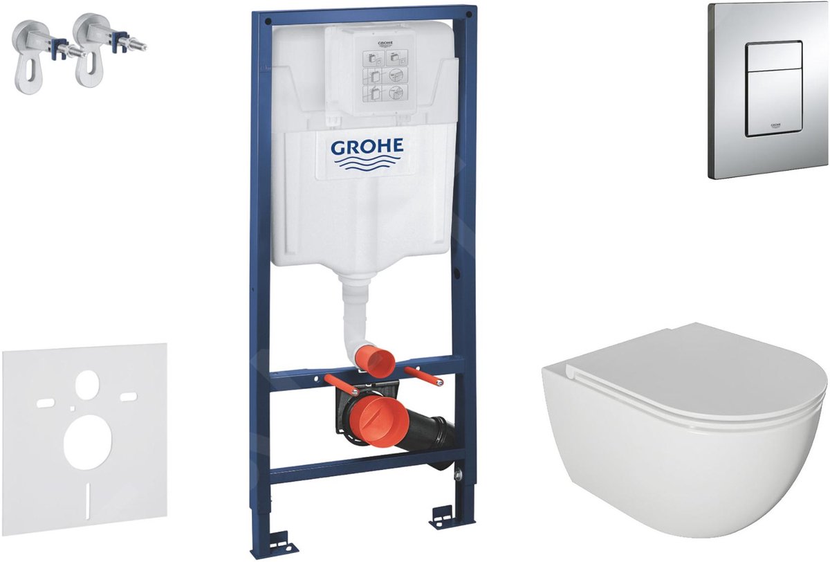 Voorwand montageset, Oudee toilet en softclose zitting, Skate Cosmopolitan bedieningsplaat, chroom