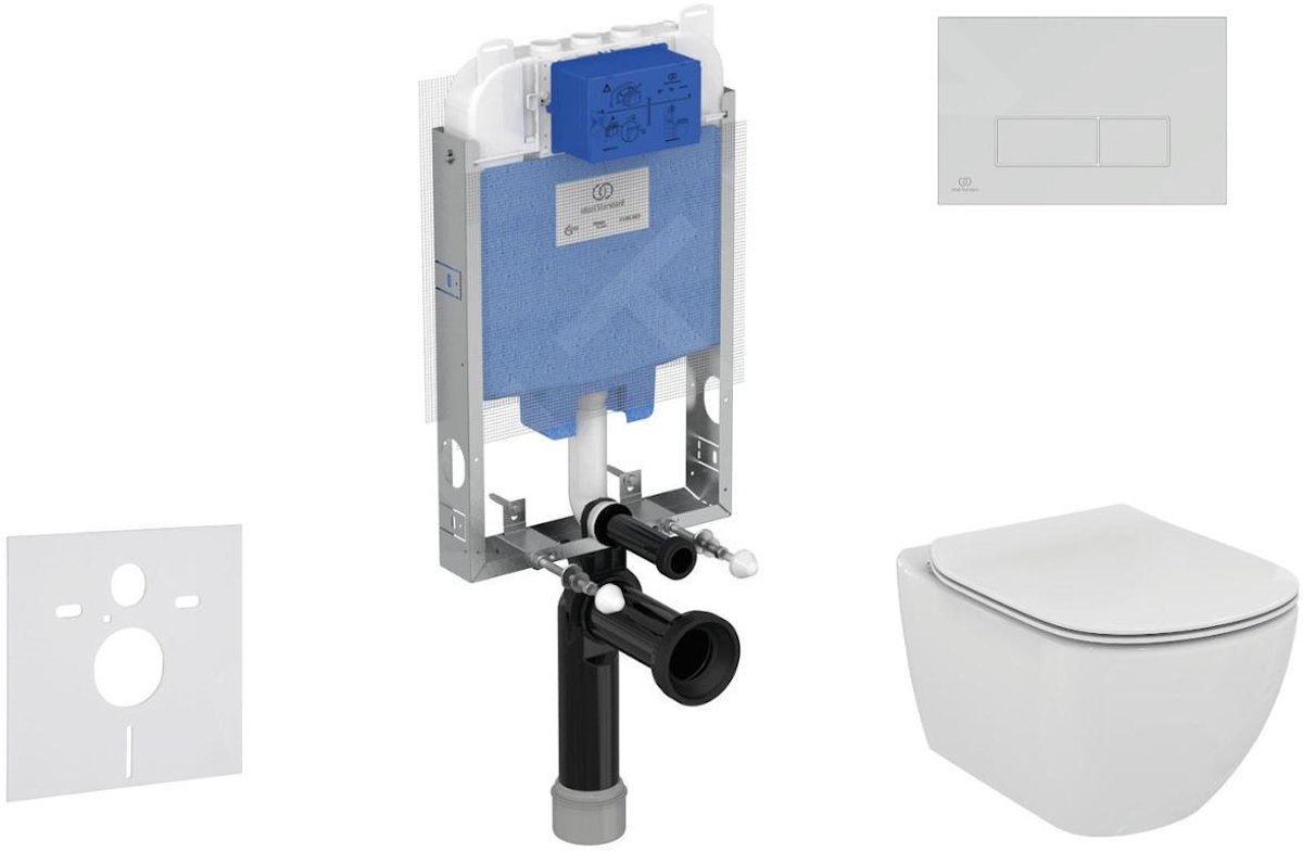 Toiletset- inbouwreservoir, closet, WC-zitting Tesi, Oleas M2 bedieningsplaat, Aquablade, Softclose, mat chroom