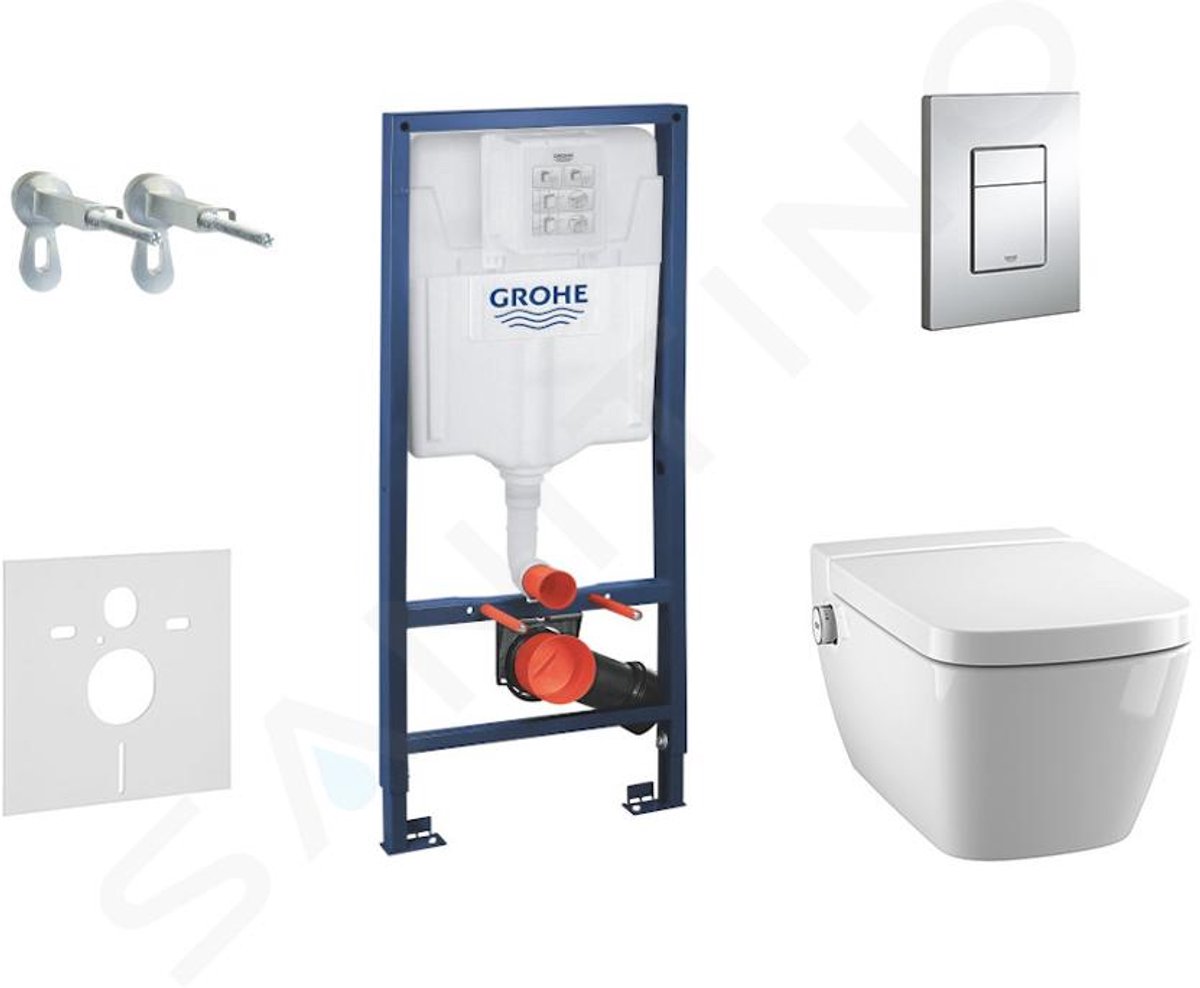 Complete toiletset douche WC + Tece Wc zitting, Skate Cosmo bedieningsplaat, Rimless, SoftClose, chroom
