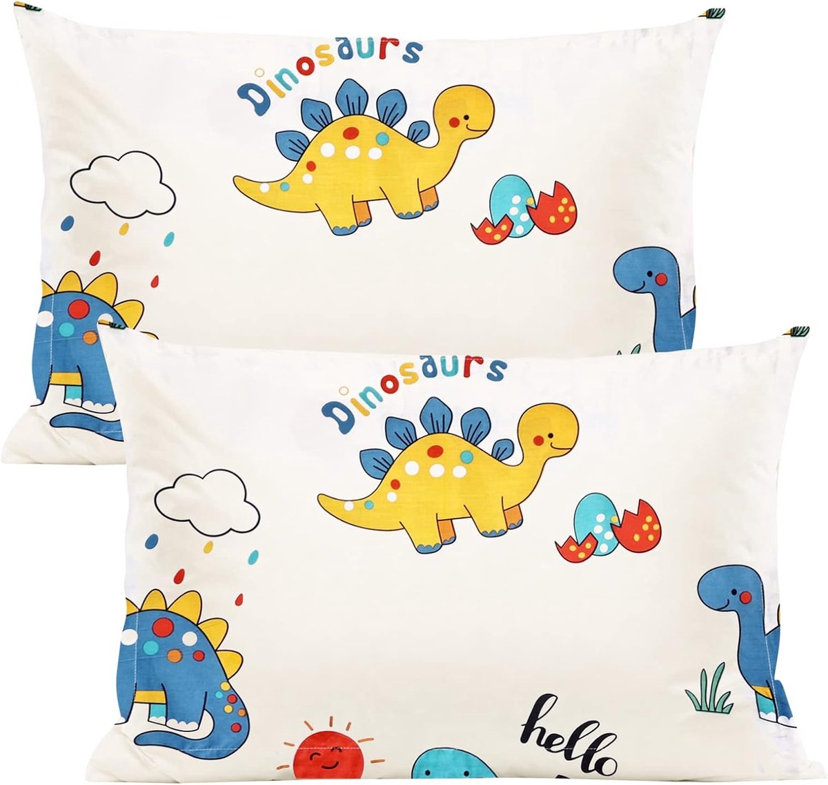 2 Stuks Kinderen Kussensloop, Katoenen Kussensloop, 40x60 cm Kussensloop voor Jongens Meisjes Beddengoed, Baby Kussenslopen met Envelopsluiting (Kleine Dinosauriër)