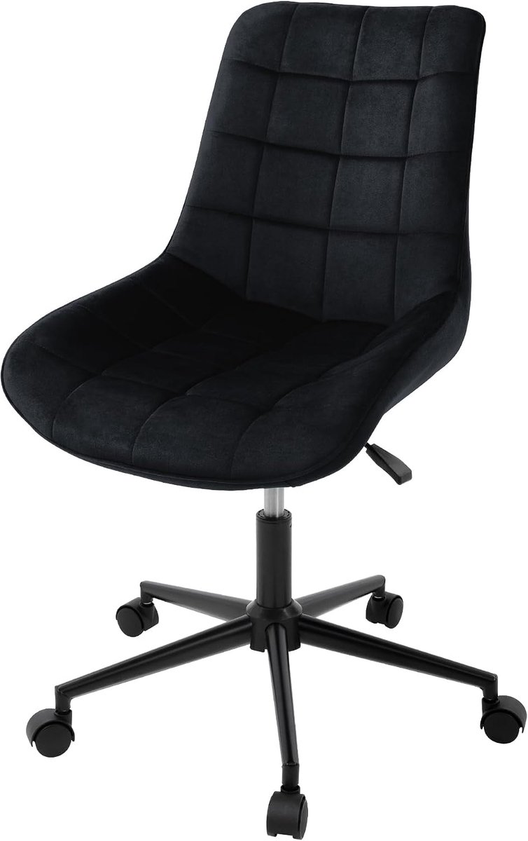 Bureaustoel, zwart, fluwelen zitting, metalen frame,gestoffeerde stoel met rugleuning,in hoogte verstelbaar, 360° draaibare stoel met 5 wielen,ergonomische bureaustoel voor thuiskantoor &