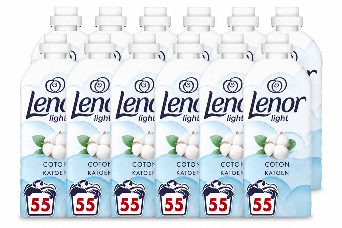 12 x Lenor Light - Wasverzachter - Katoen - Fris & Zacht - 55 Wasbeurten - Voordeelverpakking - 12 stuks
