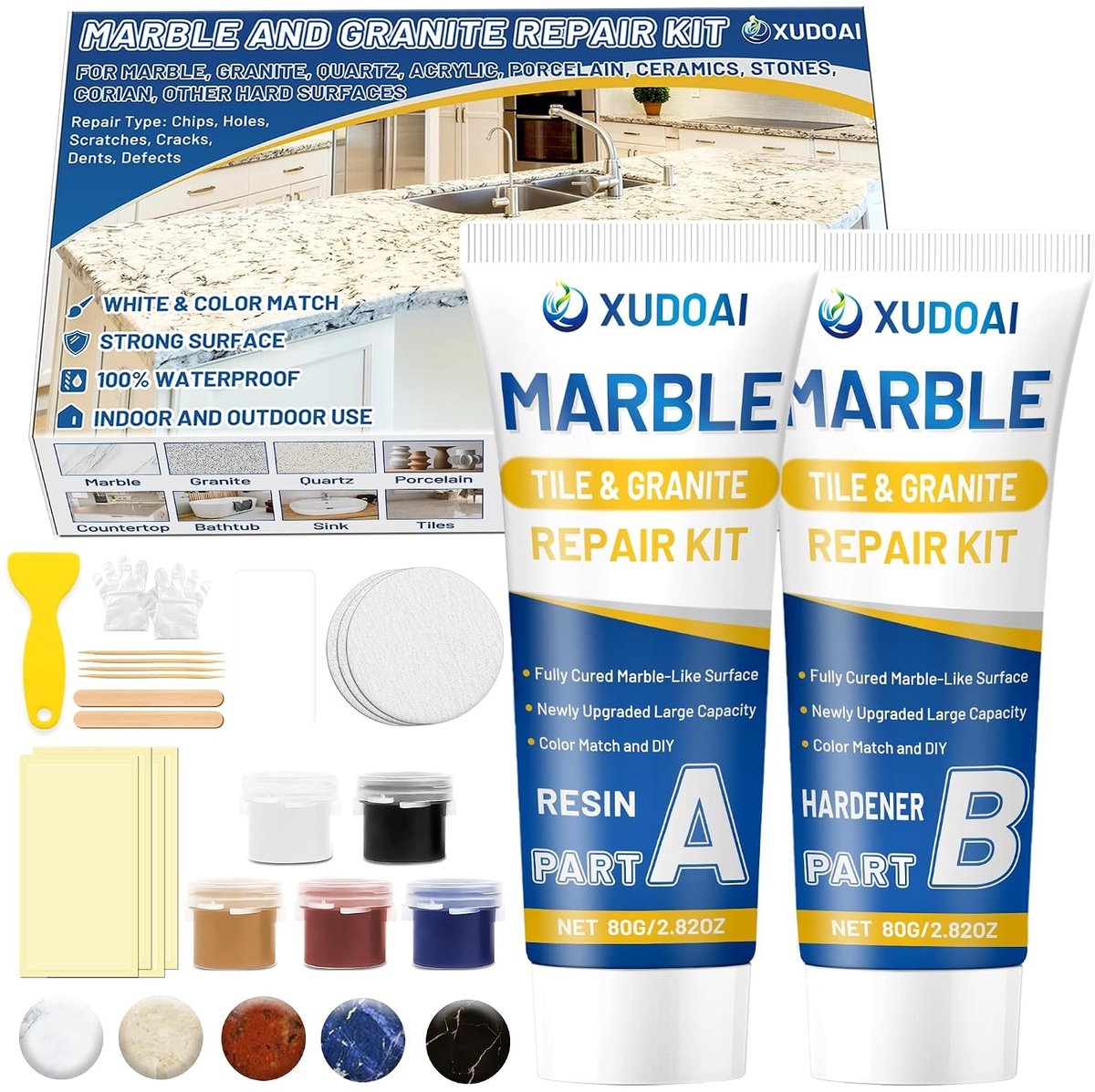 Emaille reparatieset - Wit - 160 g - Reparatiepasta voor Marmer en Graniet - Voor Tegels en Werkbladen