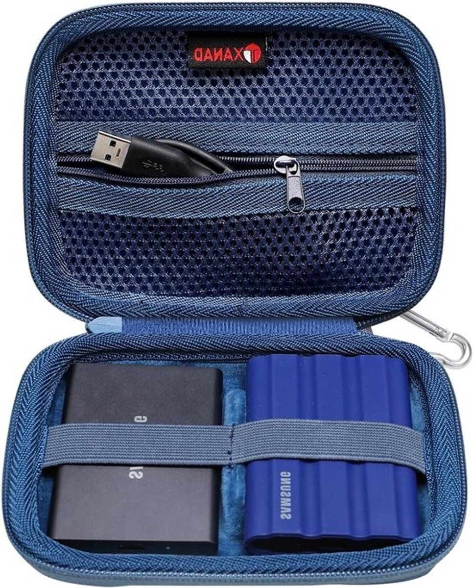 Beschermende tas voor Samsung Portable SSD T7 Shield, T7 Touch en T9 - Blauwe draagbare opbergoplossing voor opslag en reizen