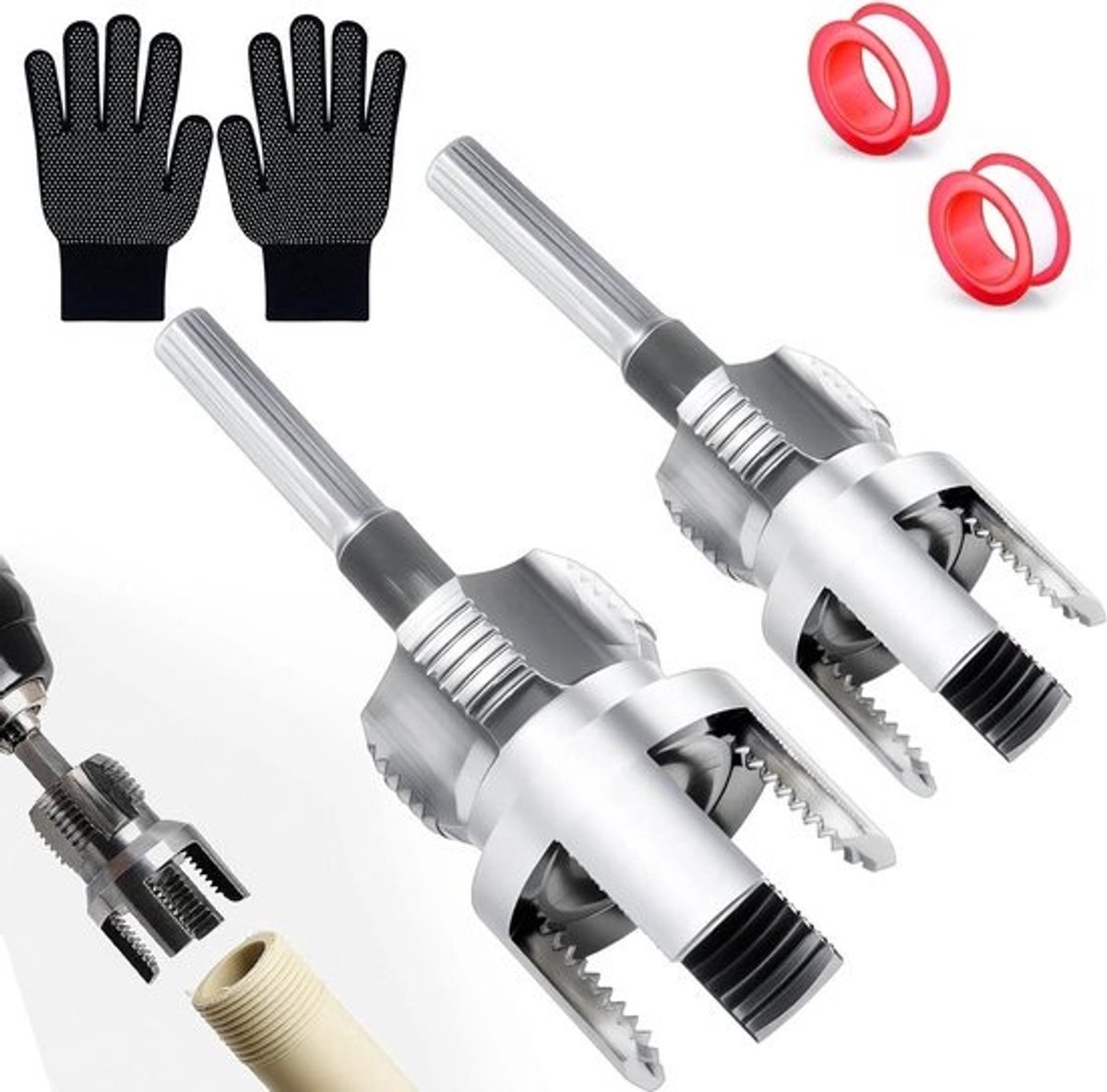 Set van 5 pijpdraadsnijders voor binnen- en buitendraad - 3/4 inch PVC/PPR