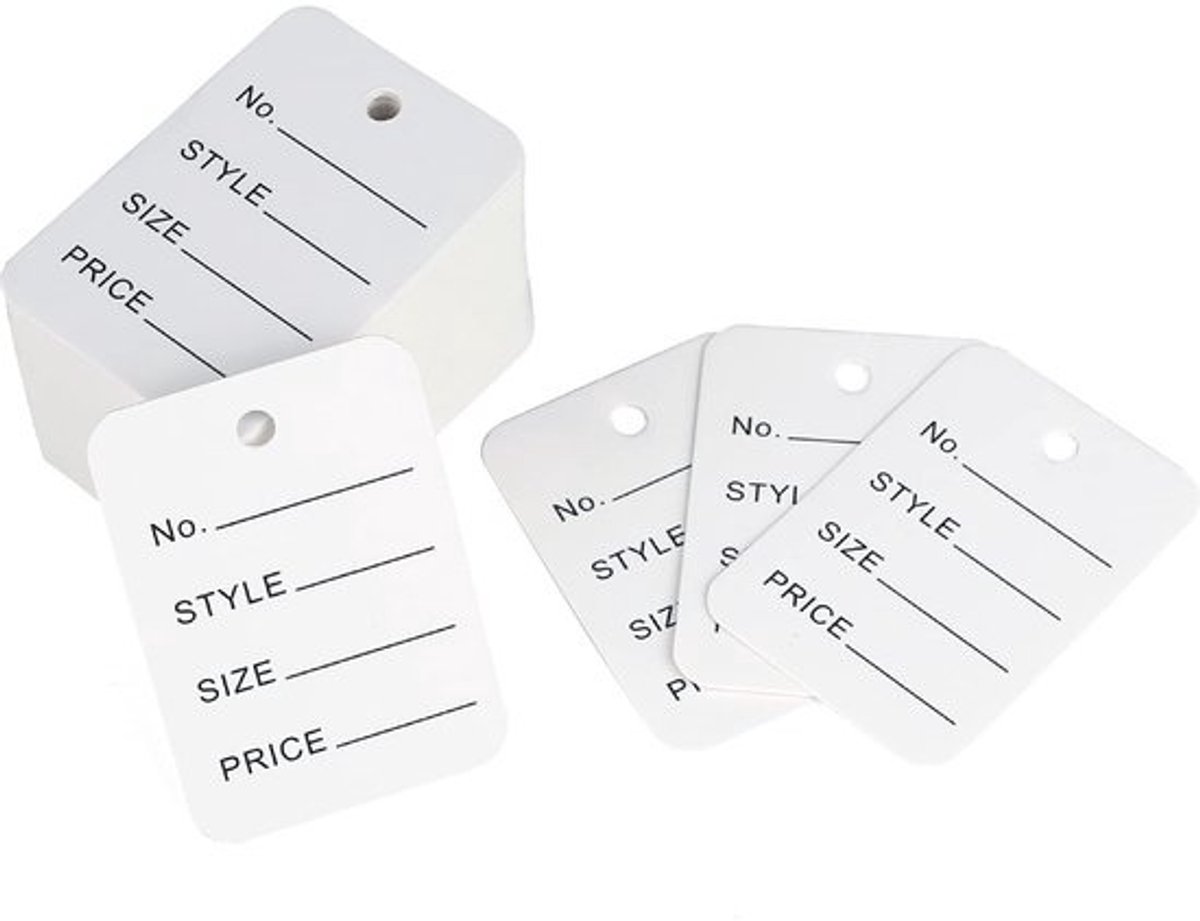 By shayne - Kleine prijsetiketten - Prijskaartjes voor kleding - 1000 stuks - Wit - Hangetiketten voor sieraden - Perfect voor vlooienmarkten en romm.