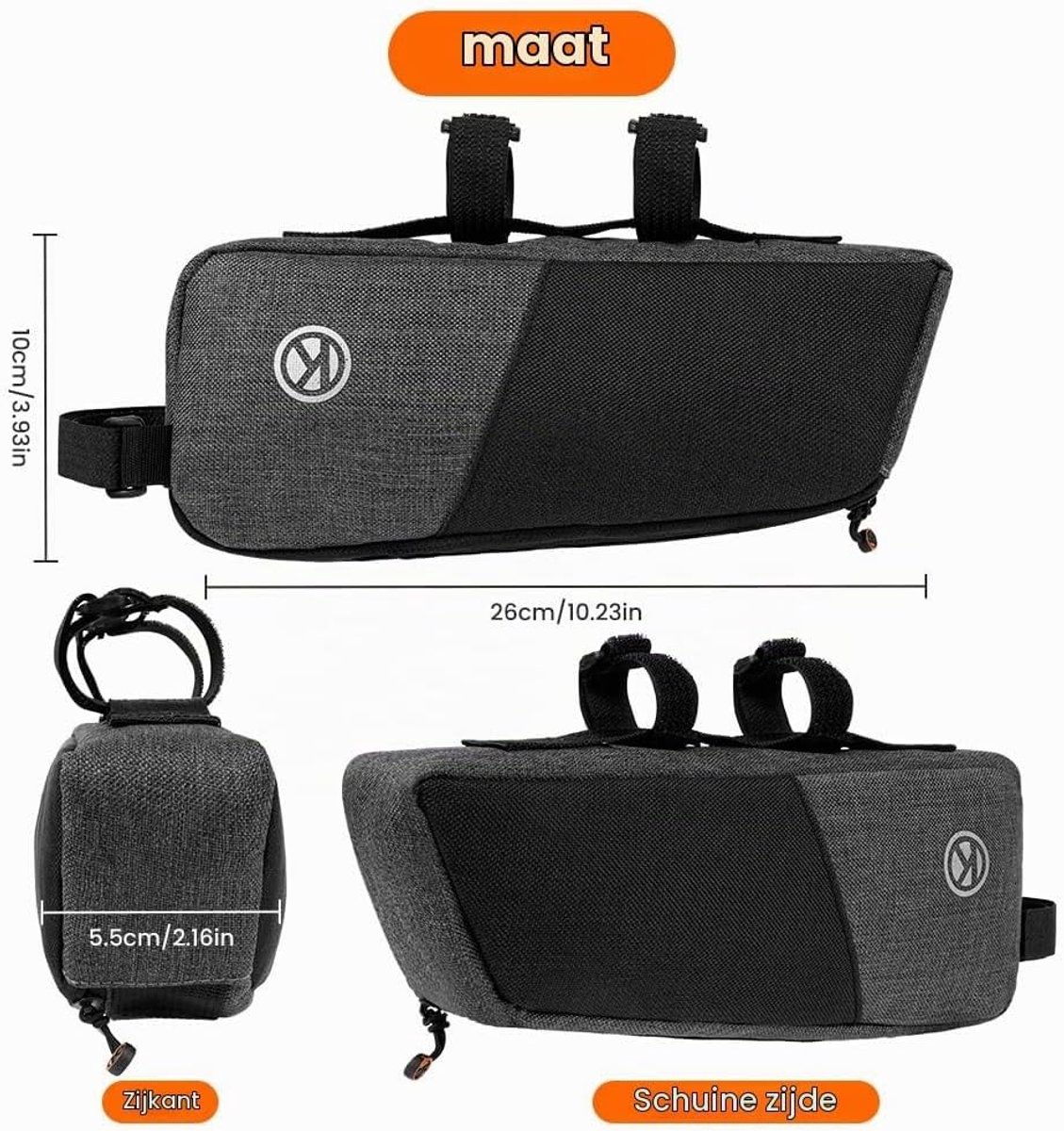 Enkele fietstas - Grijs - 26 x 5,5 x 10 cm - Waterdicht en Aerodynamisch - Voor Mountainbike en Racefiets