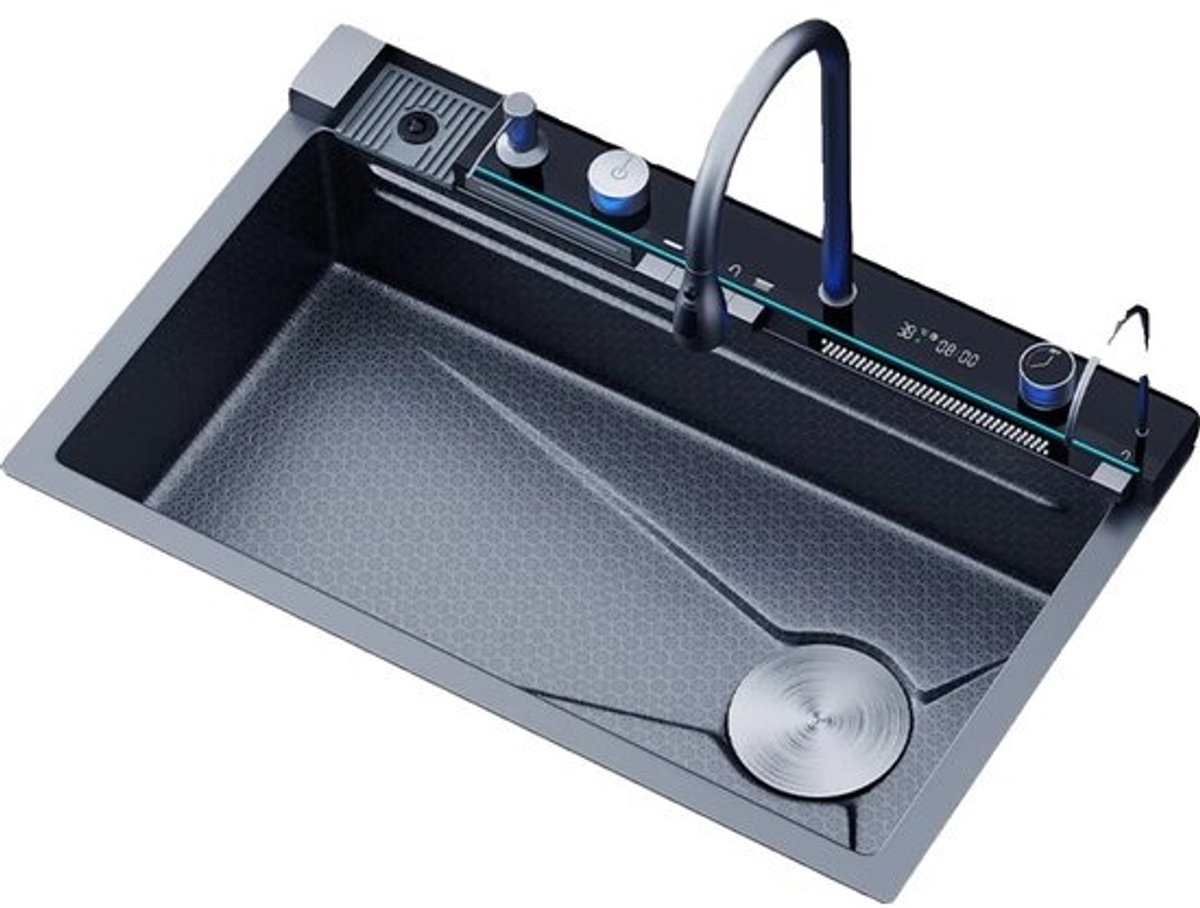 Multifunctionele Gootsteen - Keuken wasbak- Multifunctionele wasbak - Waterval kraan - Inclusief accessoires - 75x45cm