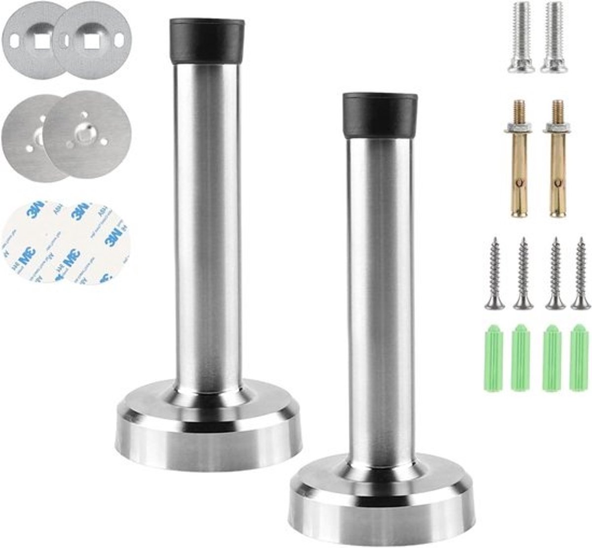 Wall Door Stopper - Wandmontage - RVS - Zelfklevend - Set van 2 - 12 cm